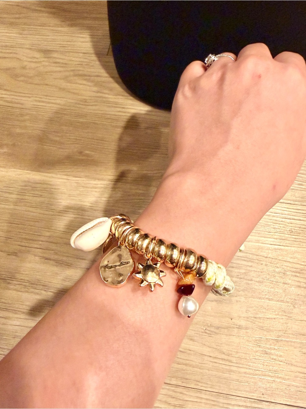Universal Thread Gold-Tone Charm Bracelet with Shell, Sun & Pearl Accents
